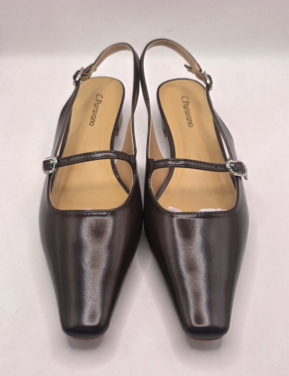 C.Paravano Women's Square Toe Slingback Flats Brown EU 40.5 US 9.5-10 NEW